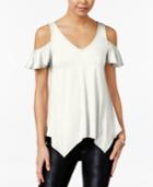 Almost Famous Juniors' Ruffle-sleeve Cold-shoulder Top