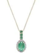 Emerald (9/10 Ct. T.w.) & Diamond (1/6 Ct. T.w.) Pendant Necklace In 14k Gold