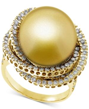 Cultured Golden South Sea Pearl (13mm) & Diamond (1 Ct. T.w.) Ring In 14k Gold
