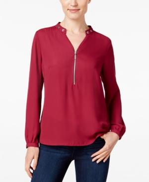 Ny Collection Petite High-low Front-zip Blouse