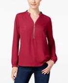 Ny Collection Petite High-low Front-zip Blouse