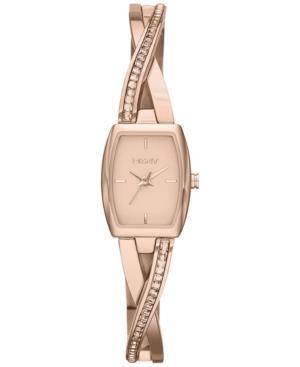 Dkny Women's Crosswalk Crystal Accent Rose Gold-tone Stainless Steel Half-bangle Bracelet Watch 28x17mm Ny2238