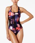 Calvin Klein Techno Printed Half-zip One-piece Swimsuit Women's Swimsuit