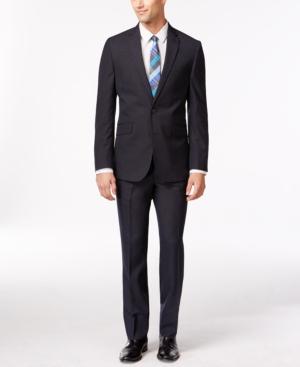 Kenneth Cole Reaction Slim-fit Navy Grid Sharkskin Suit