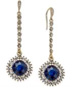 Abs By Allen Schwartz Gold-tone Blue Crystal And Pave Linear Drop Earrings