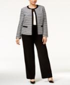 Tahari Asl Plus Size Striped Framed Jacket Pantsuit