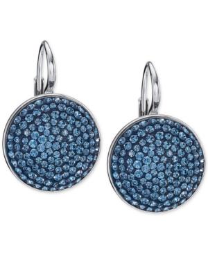 Swarovski Silver-tone Blue Crystal Disc Drop Earrings