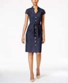 Connected Belted Button-front Denim Dress