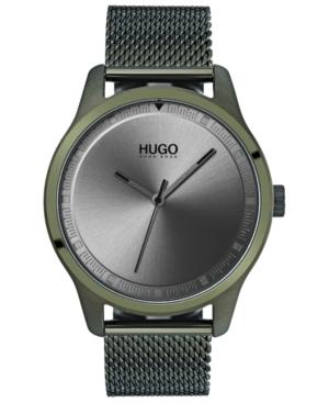 Hugo Men's #move Olive Ion-plated Stainless Steel Mesh Bracelet Watch 42mm