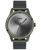 Hugo Men's #move Olive Ion-plated Stainless Steel Mesh Bracelet Watch 42mm
