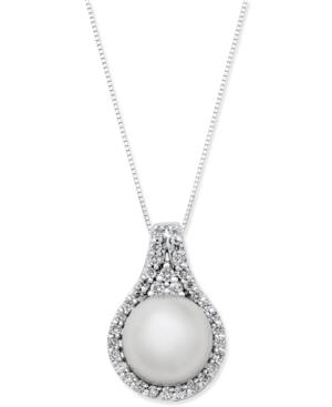 Cultured White South Sea Pearl (11mm) And Diamond (1/2 Ct. T.w.) Pendant Necklace In 14k White Gold