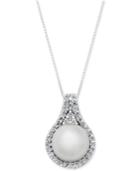 Cultured White South Sea Pearl (11mm) And Diamond (1/2 Ct. T.w.) Pendant Necklace In 14k White Gold