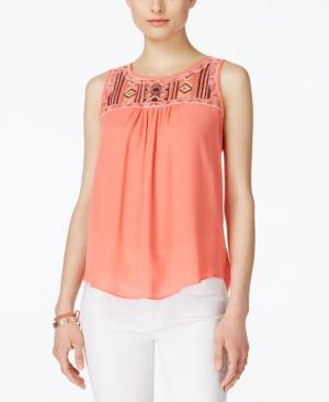 Bcx Juniors' Embroidered Surplice-back Blouse