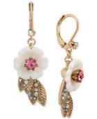 Betsey Johnson Gold-tone Crystal Flower Drop Earrings