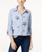 Charter Club Cotton Embellished Bell-sleeve Shirt, Created For Macy's