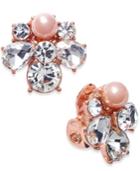 Charter Club Rose Gold-tone Crystal And Pink Imitation Pearl Cluster Clip-on Stud Earrings, Only At Macy's
