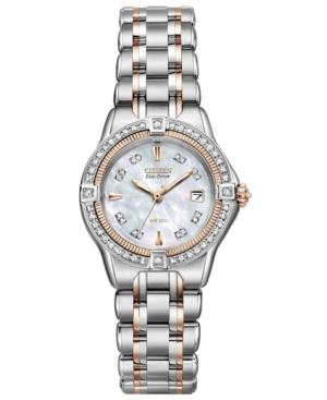 Citizen Women's Signature Quattro Eco-drive Diamond (1/2 Ct. T.w.) Two Tone Stainless Steel Bracelet Watch 29mm Ew2066-58d