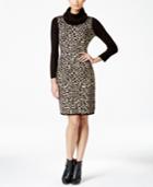 Calvin Klein Petite Colorblocked Animal-print Sweater Dress