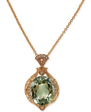 Effy Green Amethyst (4 Ct. T.w.) And Diamond (1/10 Ct. T.w.) Pendant Necklace In 14k Gold
