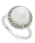 Sterling Silver Ring, Diamond (1/10 Ct. T.w.) And Cultured Freshwater Button Pearl (9mm) Ring