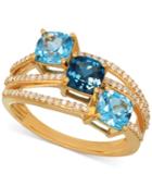 Blue Topaz Trio (1-9/10 Ct. T.w.) And Diamond (1/5 Ct. T.w.) Ring In 14k Gold