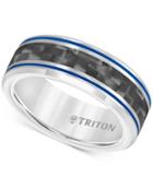 Men's Blue Stripe Carbon Fiber Band In Tungsten Carbide