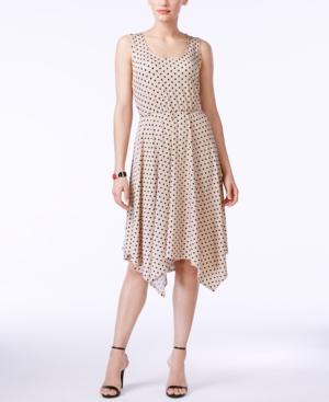 Ny Collection Polka-dot A-line Handkerchief-hem Dress