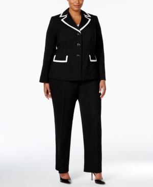 Le Suit Plus Size Three-button Contrast-trim Pantsuit