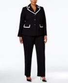 Le Suit Plus Size Three-button Contrast-trim Pantsuit