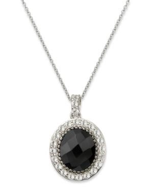 Sterling Silver Necklace, Onyx (4-9/10 Ct. T.w.) And White Topaz (1-3/4 Ct. T.w.) Pendant