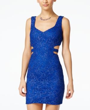 City Studios Juniors' Glitter-lace Side-cutout Bodycon Dress