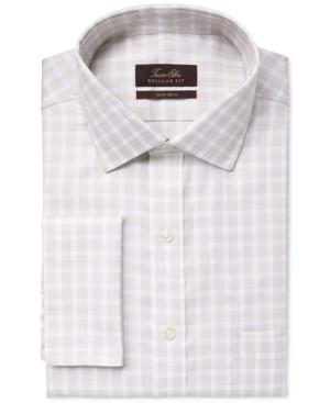Tasso Elba Non-iron Tan Twill Check French Cuff Dress Shirt