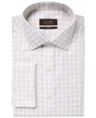 Tasso Elba Non-iron Tan Twill Check French Cuff Dress Shirt