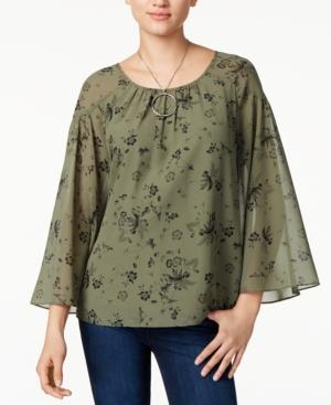 Kensie Printed Scoop-neck Top