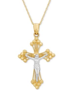 Two-tone Crucifix Pendant Necklace In 14k Gold & White Gold