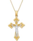 Two-tone Crucifix Pendant Necklace In 14k Gold & White Gold