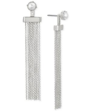 Steve Madden Silver-tone Imitation Pearl Fringe Earring Jackets