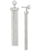 Steve Madden Silver-tone Imitation Pearl Fringe Earring Jackets