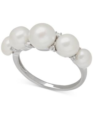 Freshwater Pearl (5, 6 And 7mm) And Diamond Accent Ring In Sterling Silver