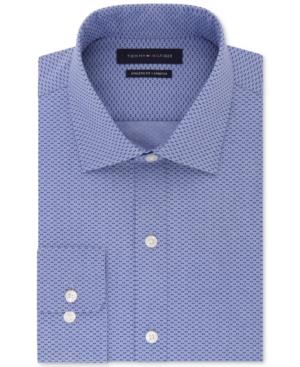 Tommy Hilfiger Men's Fitted Performance Stretch Flex Collar Navy Print Dress Shirt