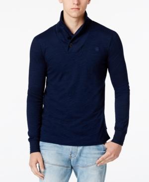 Gstar Men's Ezra Indigo Shawl-collar Long-sleeve T-shirt