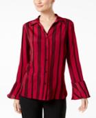 Ny Collection Striped Bell-sleeve Blouse