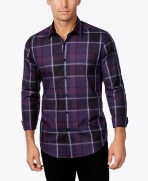 Alfani Men's Big And Tall Plaid Long-sleeve Shirt, Slim Fit