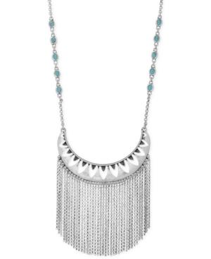 Lucky Brand Silver-tone Openwork Stone And Fringe Statement Necklace