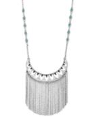 Lucky Brand Silver-tone Openwork Stone And Fringe Statement Necklace
