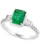 Gemstone Bridal By Effy Emerald (1-3/8 Ct. T.w.) & Diamond (1/4 Ct. T.w.) Engagement Ring In 18k White Gold