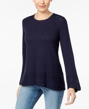 Style & Co Crocheted-trim Sweater, Created For Macy's