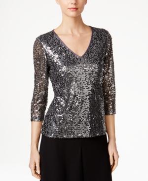 Onyx V-neck Sequin Top