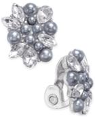 Charter Club Silver-tone Crystal & Gray Imitation Pearl Clip-on Button Earrings, Only At Macy's