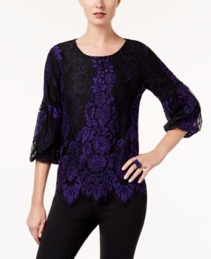 Alfani Bubble-sleeve Lace Top, Created For Macy's